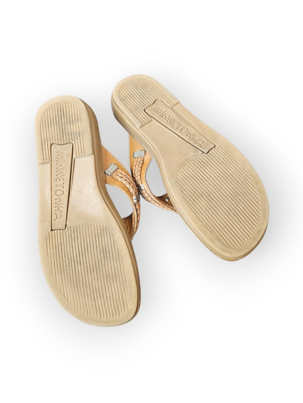 Minnetonka Leather Thong Sandals Womens Size 6 Brown Braided Strap - Picture 5 of 5